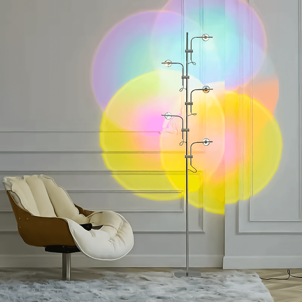 Adjustable Sunset Floor Lamp with 5 Customizable Heads and Aluminum Finish – Modern Standing Lamp for Living Room