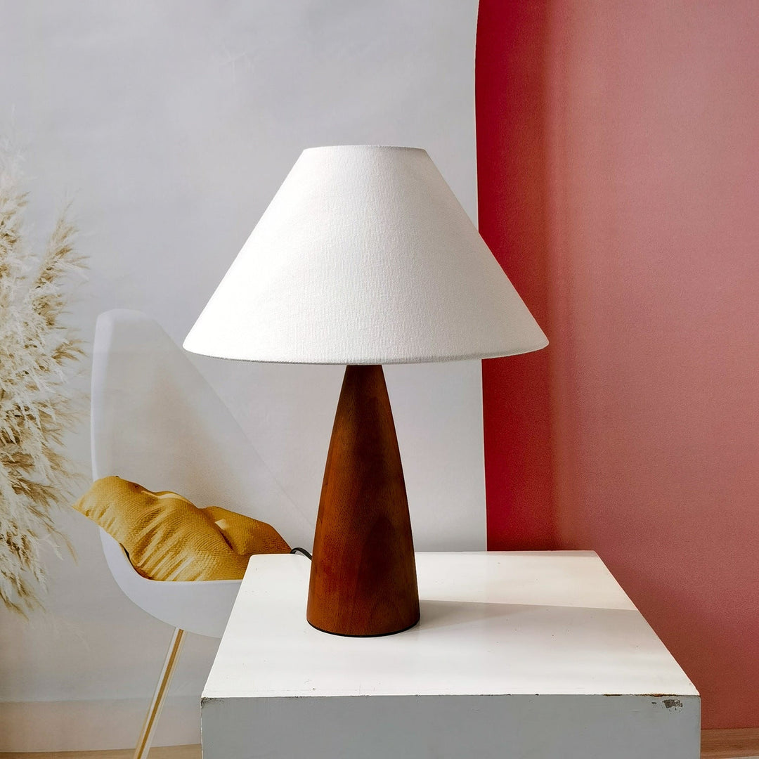 Solid Wood Table Lamp with LED Light – Classic Design for Living Room or Bedside Use, 30cm Diameter, 40cm Height