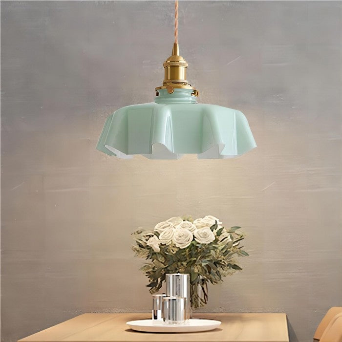 Vintage Glass Flower Pendant Lamp - Elegant Retro Cream Lighting Fixture