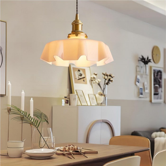 Vintage Glass Flower Pendant Lamp - Elegant Retro Cream Lighting Fixture