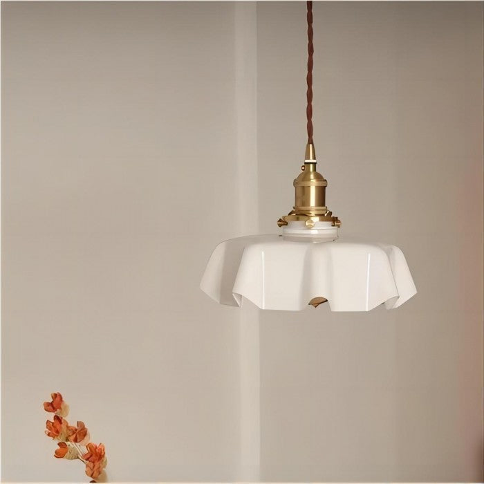 Vintage Glass Flower Pendant Lamp - Elegant Retro Cream Lighting Fixture