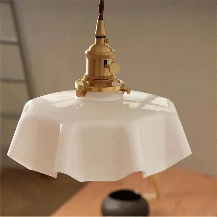 Vintage Glass Flower Pendant Lamp - Elegant Retro Cream Lighting Fixture