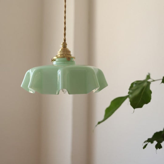 Vintage Glass Flower Pendant Lamp - Elegant Retro Cream Lighting Fixture