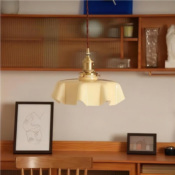 Vintage Glass Flower Pendant Lamp - Elegant Retro Cream Lighting Fixture
