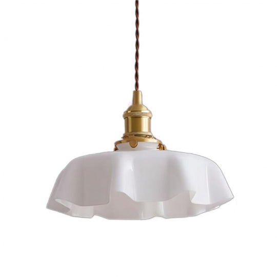 Vintage Glass Flower Pendant Lamp - Elegant Retro Cream Lighting Fixture