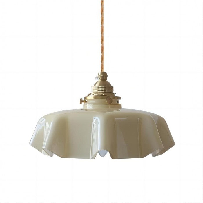 Vintage Glass Flower Pendant Lamp - Elegant Retro Cream Lighting Fixture