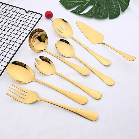 Variant image for Elegant 7-Piece Serving Utensil Set – Includes Serving Spoons, Tongs, and Salad Serving Utensils – 8-9 Inch Length-2