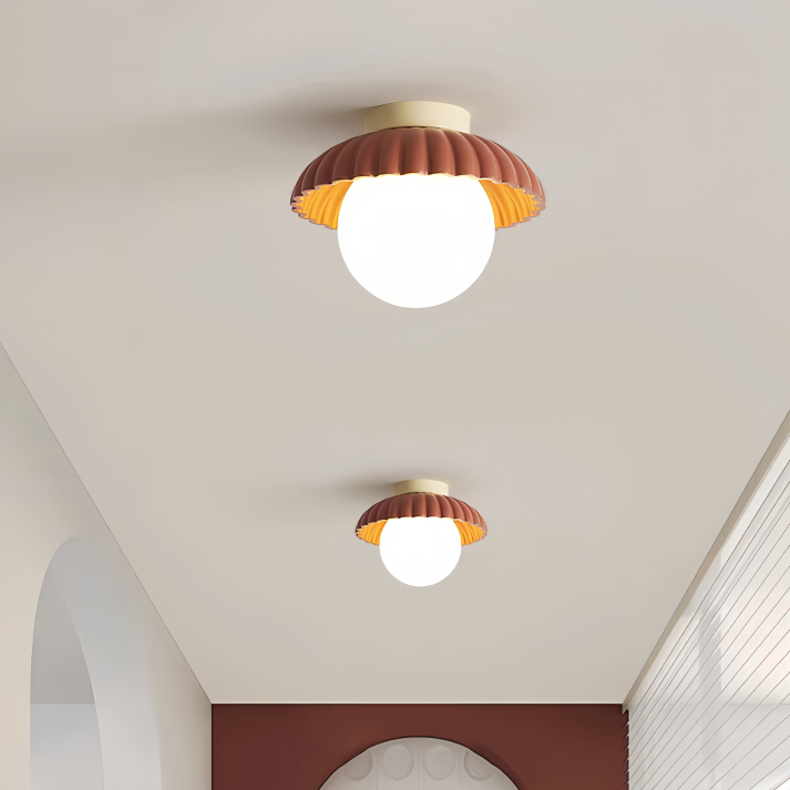 Elegant Flush Mount Ceiling Light with Cream Glass Shade – Iron Base for Hallway Illumination
