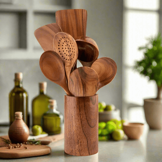 Variant image for Premium Teak Wooden Utensil Set – Durable Eco-Friendly Cooking Utensils for Versatile Kitchen Use-2