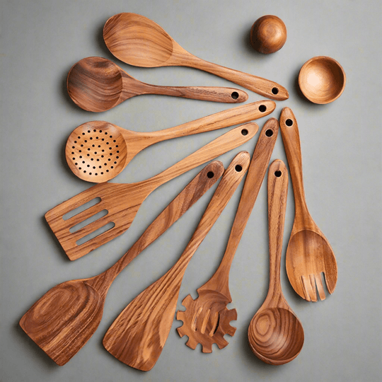 Premium Teak Wooden Utensil Set – Durable Eco-Friendly Cooking Utensils for Versatile Kitchen Use