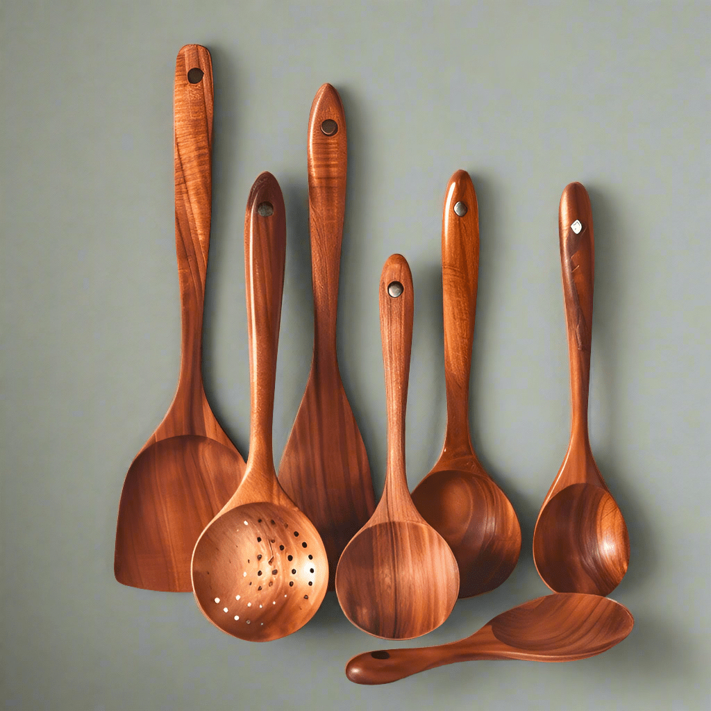 Premium Teak Wooden Utensil Set – Durable Eco-Friendly Cooking Utensils for Versatile Kitchen Use