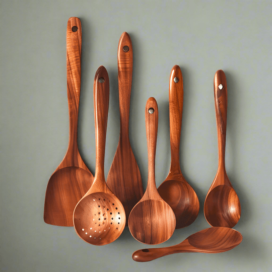 Premium Teak Wooden Utensil Set – Durable Eco-Friendly Cooking Utensils for Versatile Kitchen Use