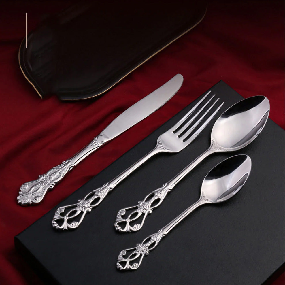 Elegant Vintage Cutlery Set, 16 or 32 Piece Flatware Set, High-Quality Stainless Steel, Classic Design for Dining