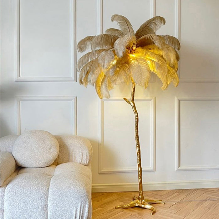 Luxury Gold Nordic Ostrich Feather Floor Lamp – Elegant & Stylish Lighting