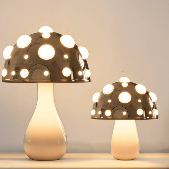 Golden Mushroom Table Lamp - Adjustable Cordless and Corded Desk or Bedside Lamp with 3 Lighting Modes, Warm LED Illumination