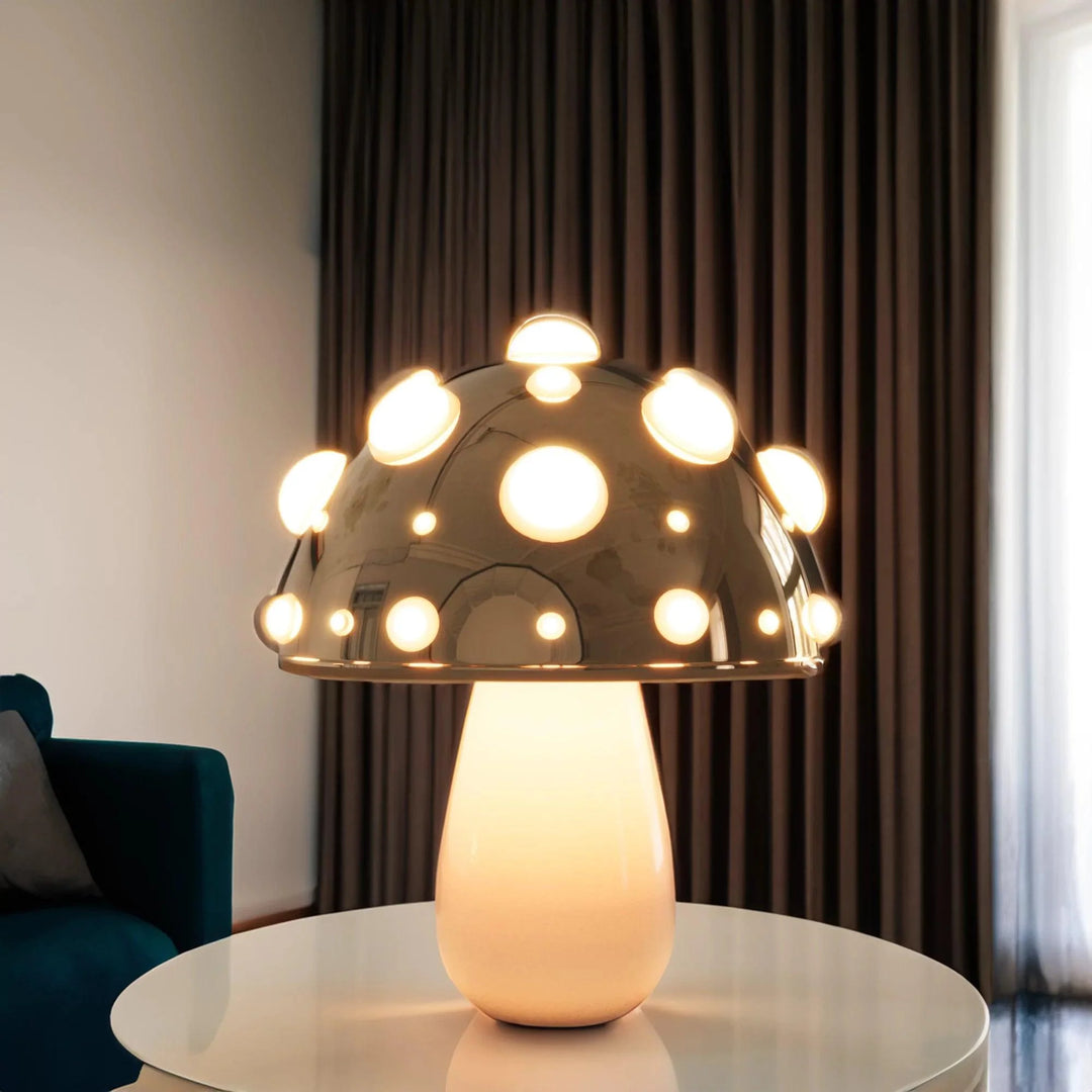 Golden Mushroom Table Lamp - Adjustable Cordless and Corded Desk or Bedside Lamp with 3 Lighting Modes, Warm LED Illumination